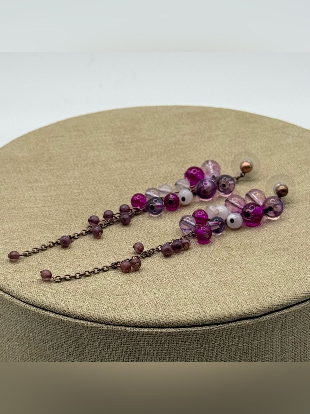 Handmade Purple Beaded grape Drop Earrings